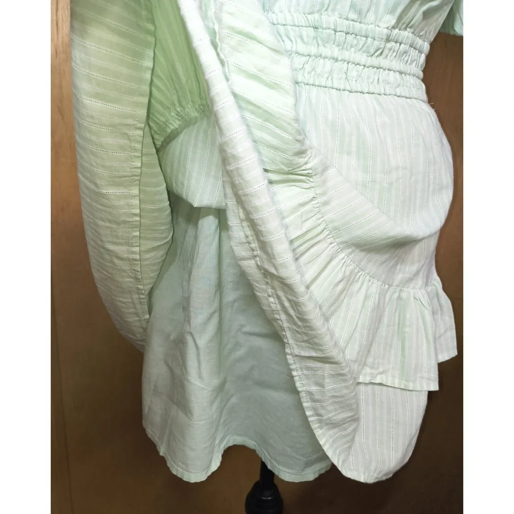 Free Assembly Women's XS Tiered Ruffle Mini Dress Pistachio Mint V Neck Pockets